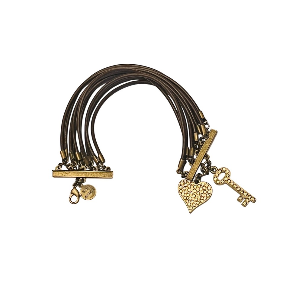 Sisi Amber Bracelet jeweled Rhinestone Multi BOHO Charm Heart Skeleton Key 7.5"